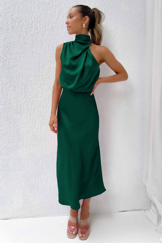 Image of Kathy | Women's Sleeveless High Neck A-Line Midi Dress