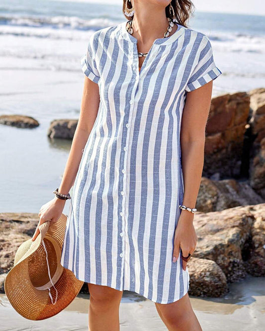Kathy | Elegant Striped Shirt Dress for Women in Casual Summer Style