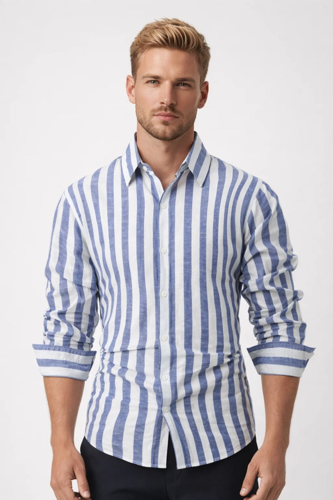 Image of Keegan | Men's Button-Down Striped Shirt