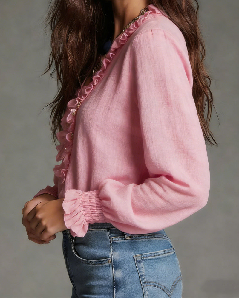 Image of Kelly | Women's Ruffle Front Long Sleeve Blouse