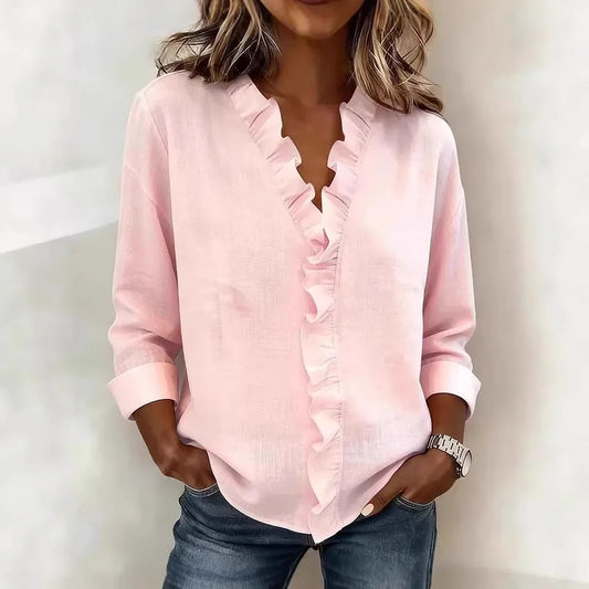 Kelly | Women's Ruffle Front Long Sleeve Blouse - Image 1