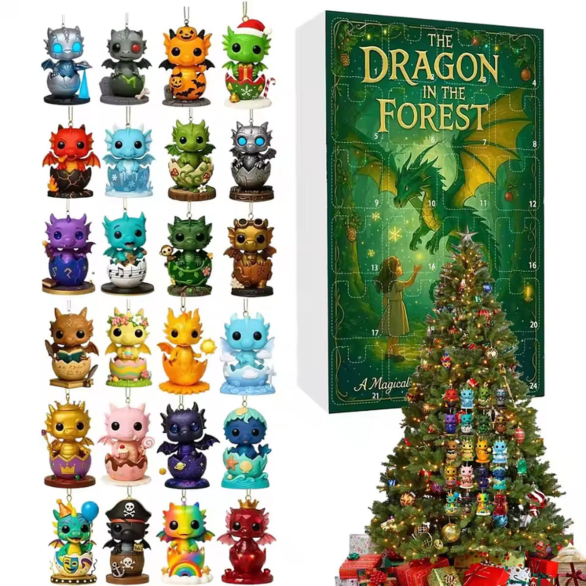Kids' Advent Calendar - 24 Baby Dragon Acrylic Christmas Tree Ornaments