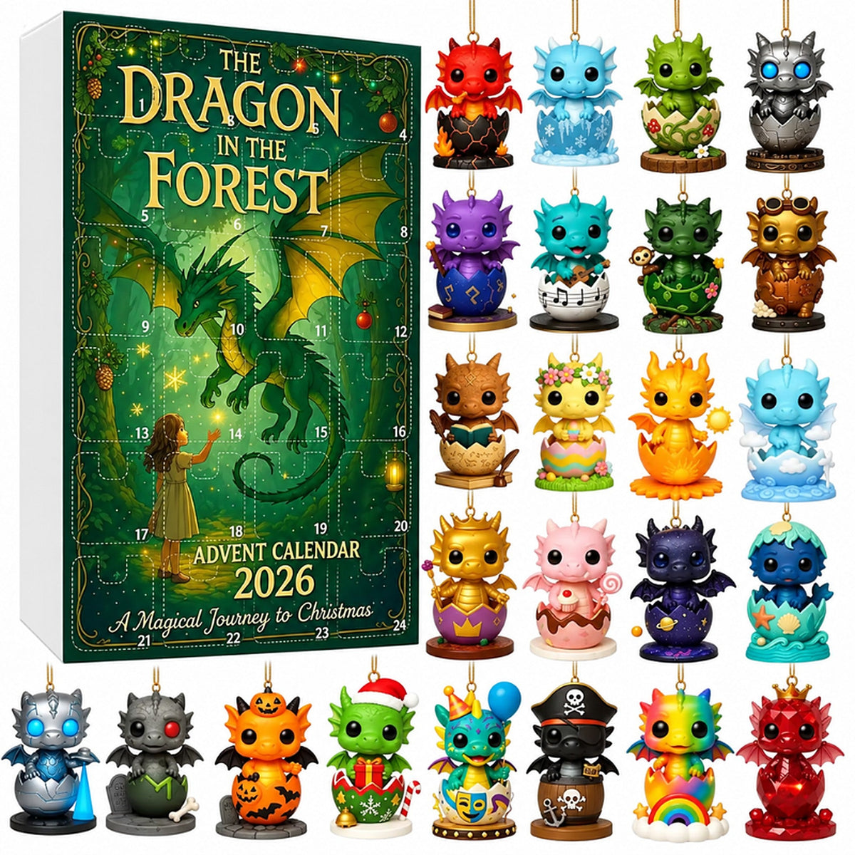 Kids' Advent Calendar - 24 Baby Dragon Acrylic Christmas Tree Ornaments