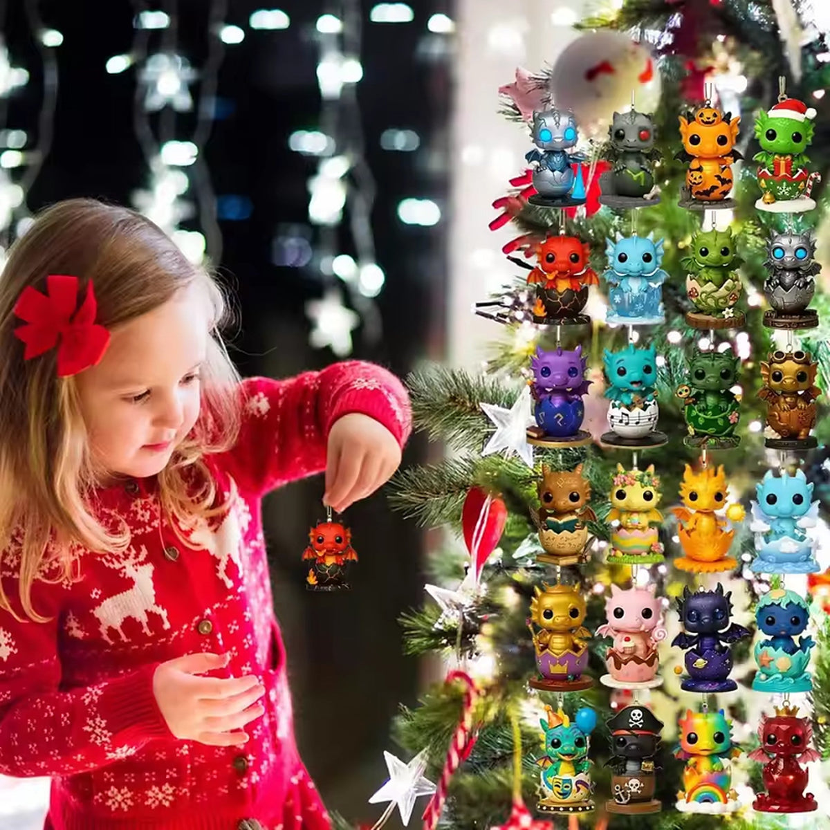 Kids' Advent Calendar - 24 Baby Dragon Acrylic Christmas Tree Ornaments