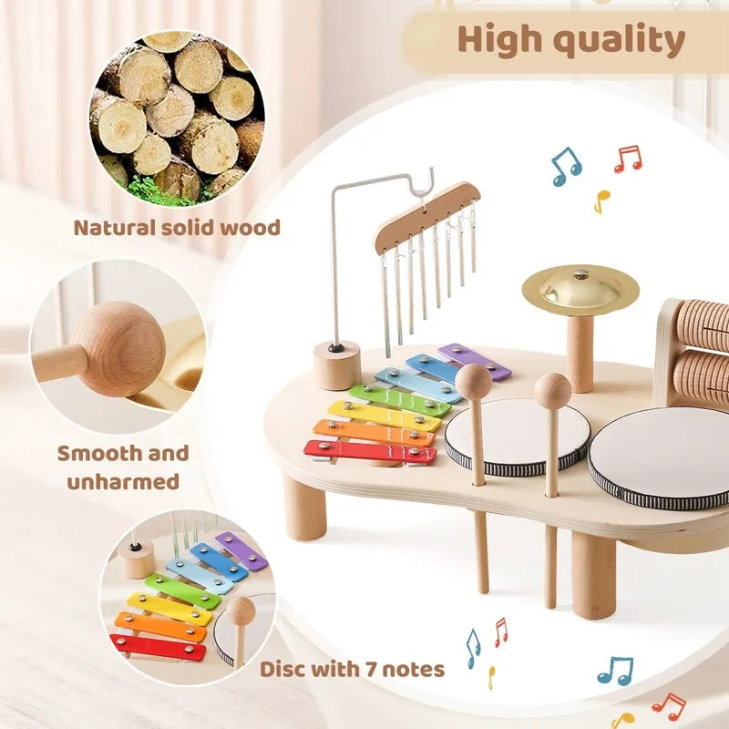 Kids Wooden Musical Toy Set with Xylophone & Drums