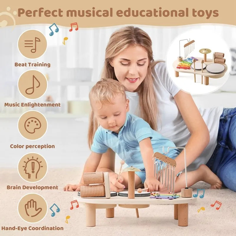 Kids Wooden Musical Toy Set with Xylophone & Drums