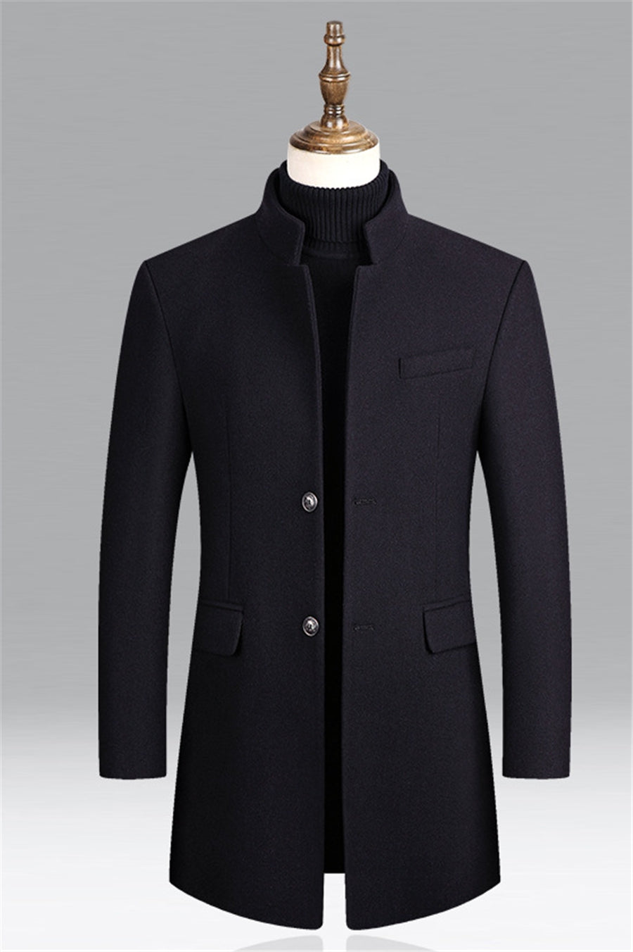 Image of Kieran | Men's Mandarin Collar Mid-Length Overcoat