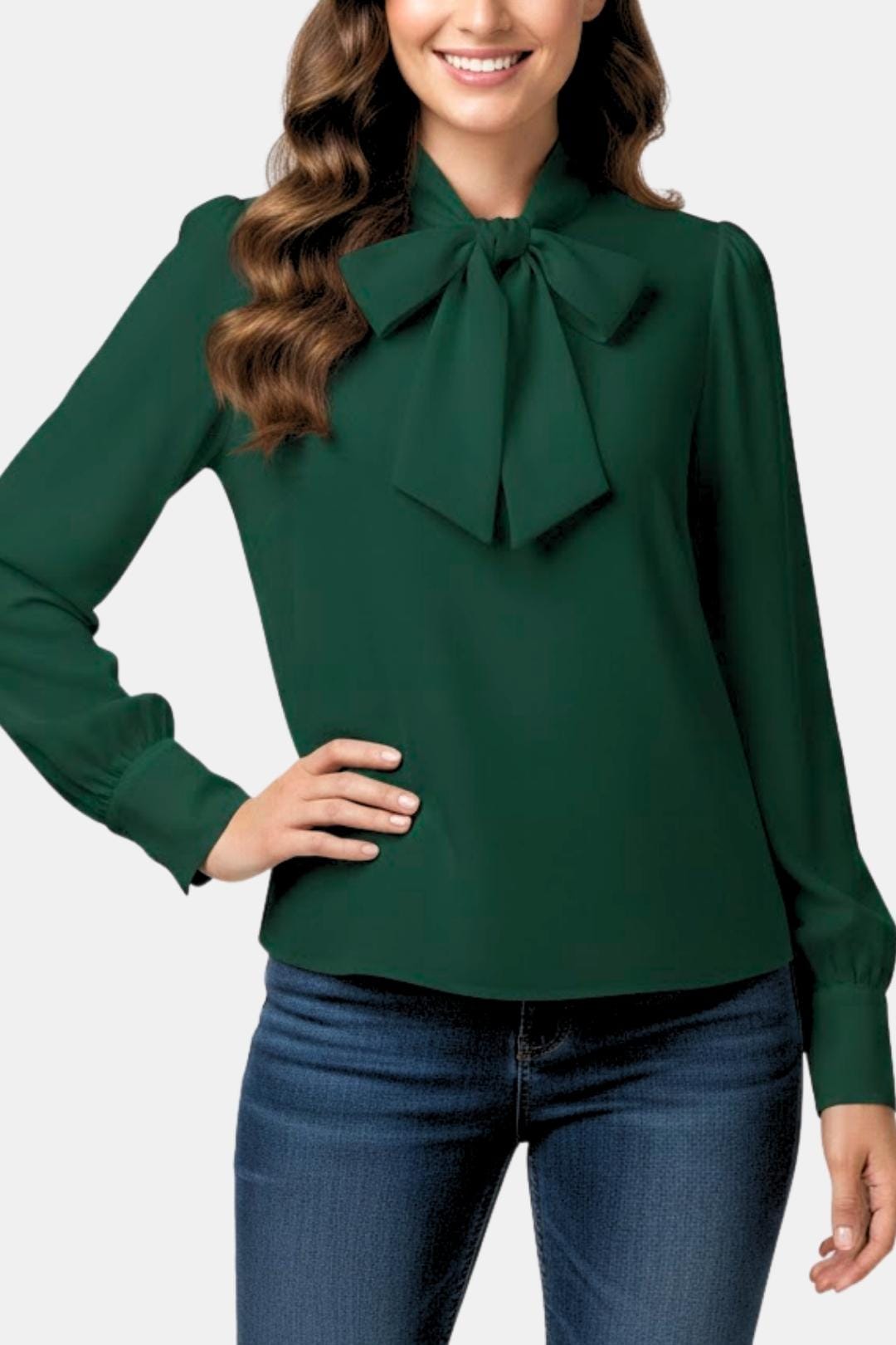 Image of Kim | Women's Long Sleeve Tie Neck Blouse