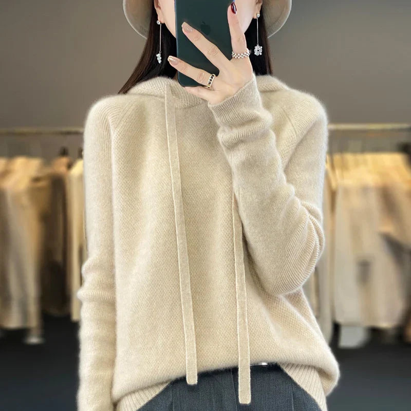 Knit Hooded Sweater with a Soft Texture