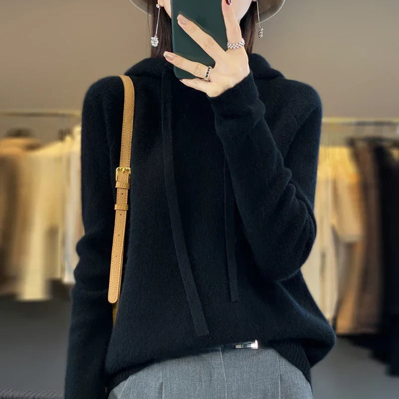 Knit Hooded Sweater with a Soft Texture
