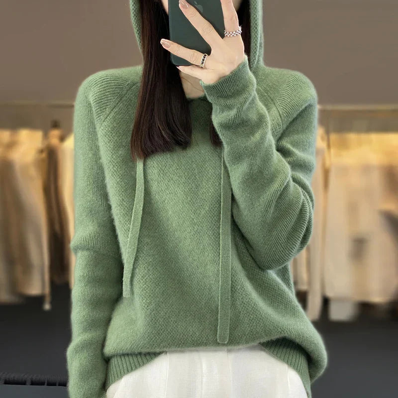 Knit Hooded Sweater with a Soft Texture
