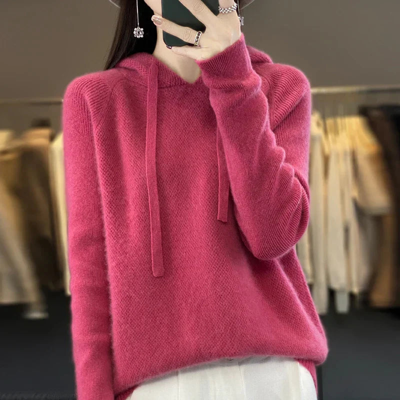 Knit Hooded Sweater with a Soft Texture