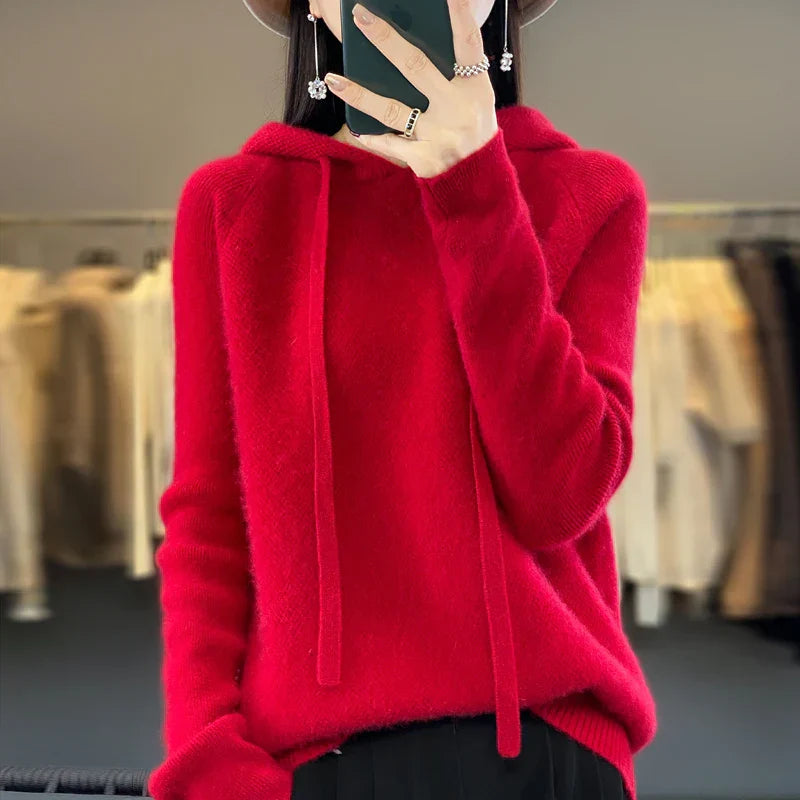 Knit Hooded Sweater with a Soft Texture