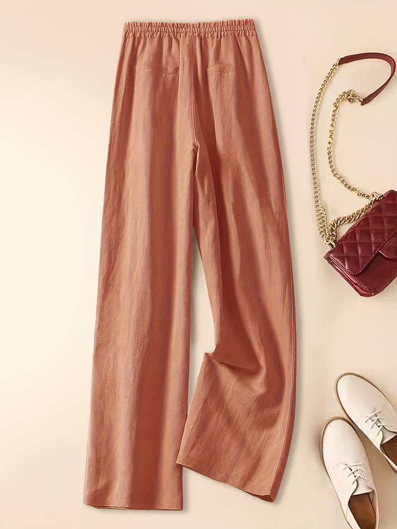 Image of Kristin | Women's High-Waisted Drawstring Wide Leg Pants
