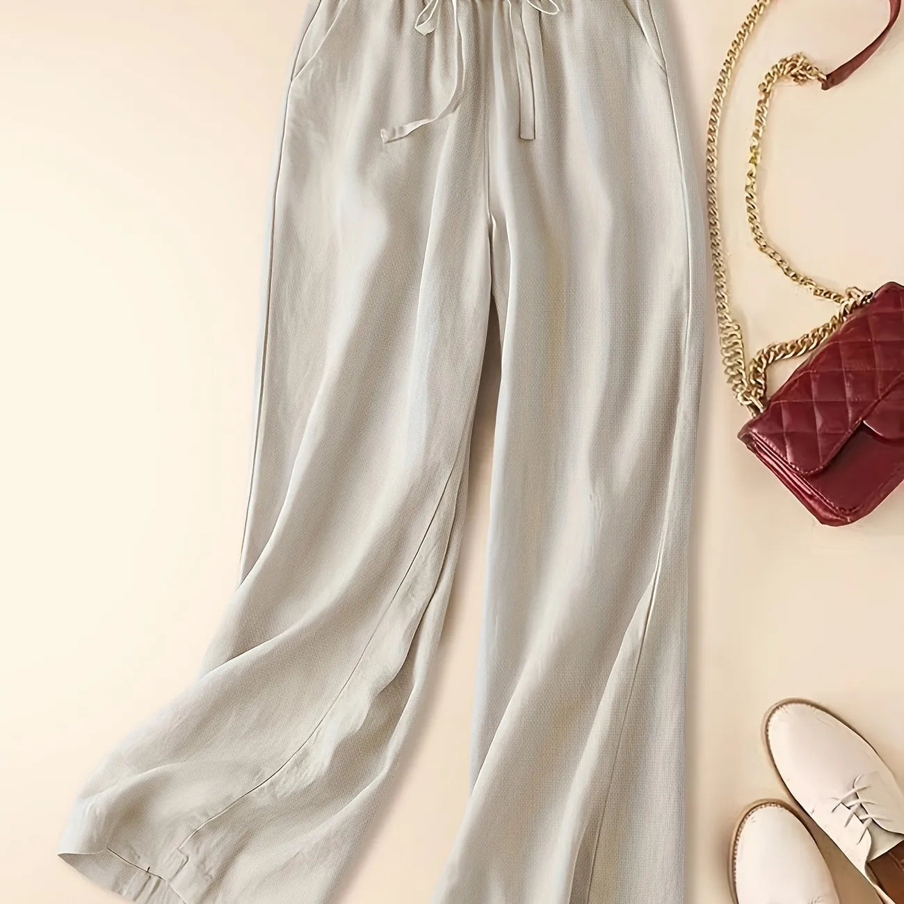 Image of Kristin | Women's High-Waisted Drawstring Wide Leg Pants