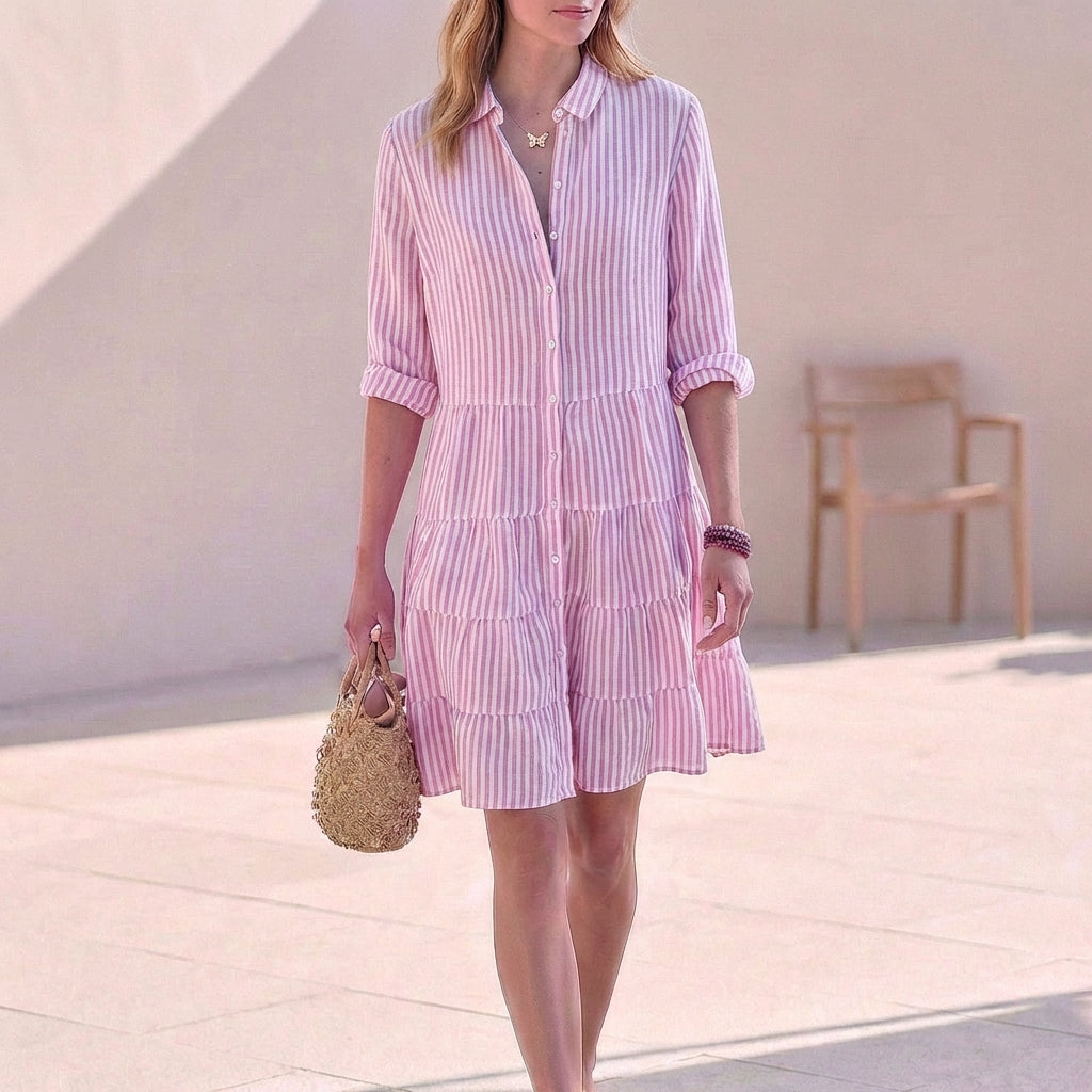 Image of Kylie | Women's Button-Down Shirt Tiered Mini Dress