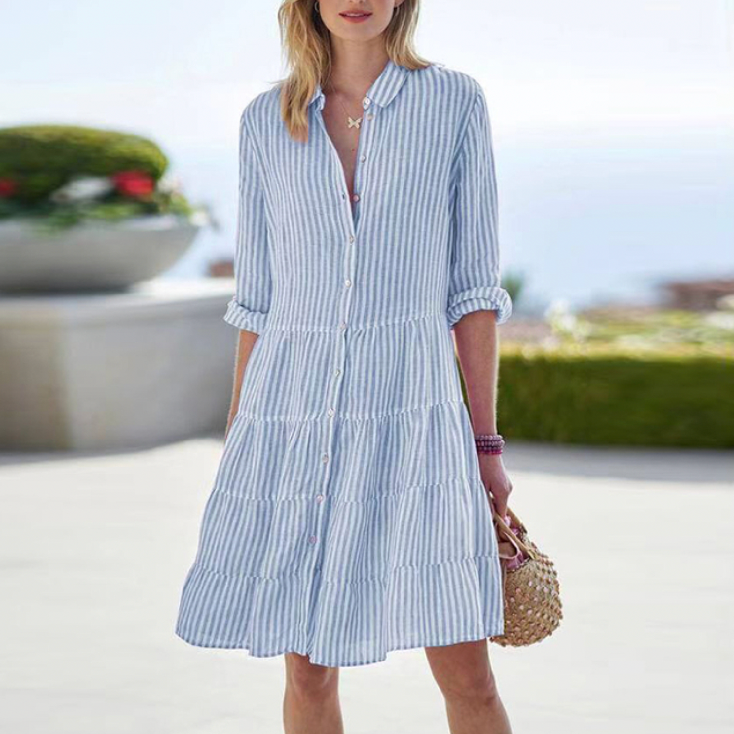 Image of Lana | Women's Button-Down Striped Mini Dress