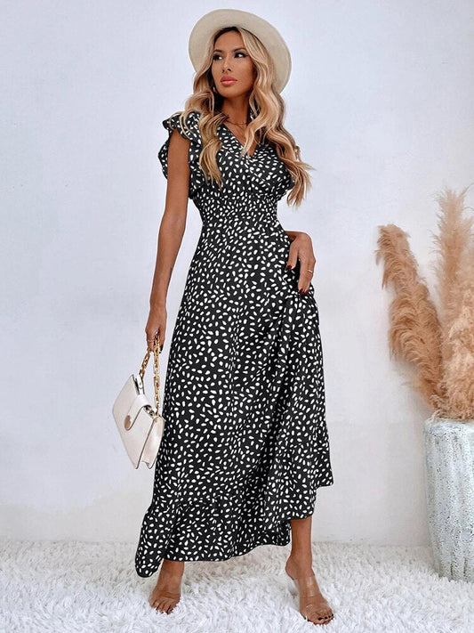 Image of Lana | Women's V-Neck Ruffle Sleeve Maxi Dress