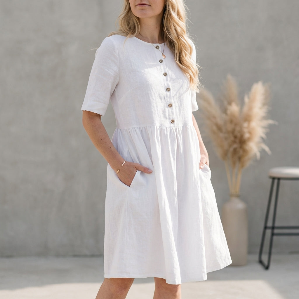Image of Leah | Women's Button Front A-Line Midi Dress
