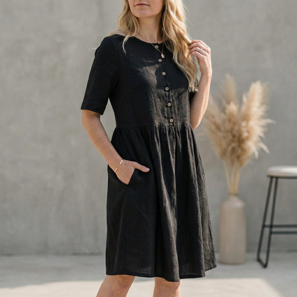 Image of Leah | Women's Button Front A-Line Midi Dress
