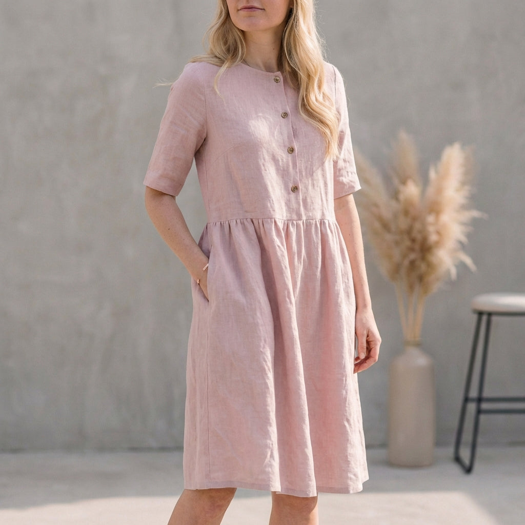 Image of Leah | Women's Button Front A-Line Midi Dress