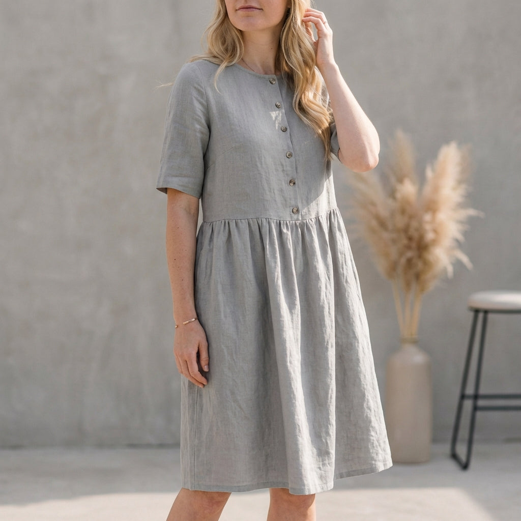 Image of Leah | Women's Button Front A-Line Midi Dress