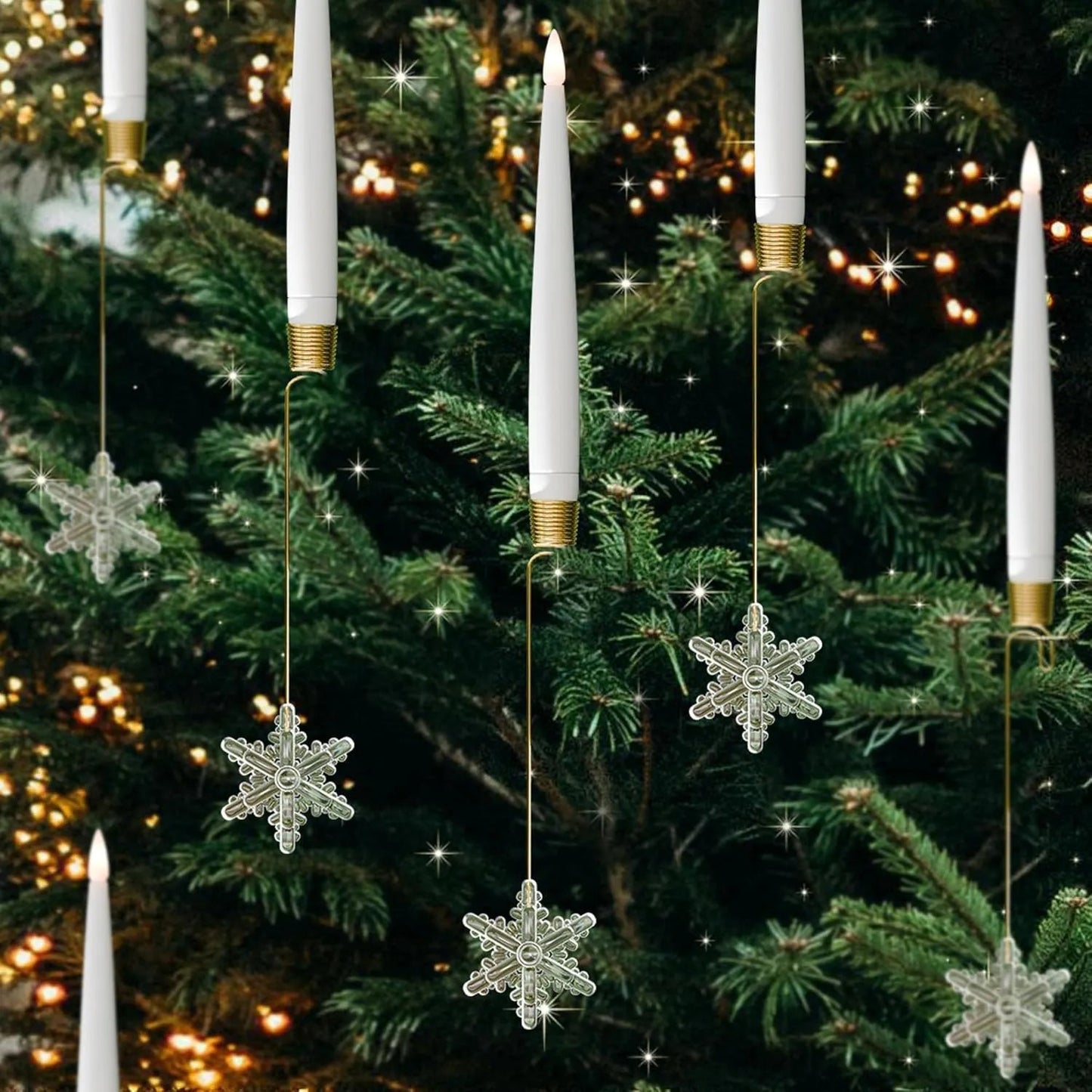 LED Christmas Tree Candle Set – Warm White Clip-On Candle Lights with Hanging Crystal Ornaments