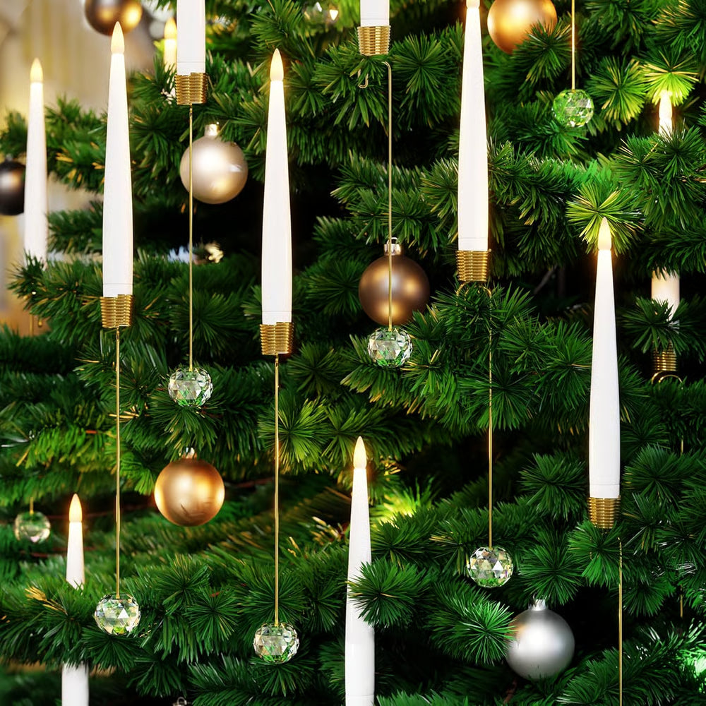 LED Christmas Tree Candle Set – Warm White Clip-On Candle Lights with Hanging Crystal Ornaments