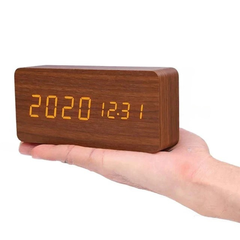 LED Wooden Clock - Voice-Controlled and Stylish for Any Room