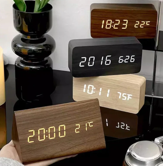 LED Wooden Clock - Voice-Controlled and Stylish for Any Room