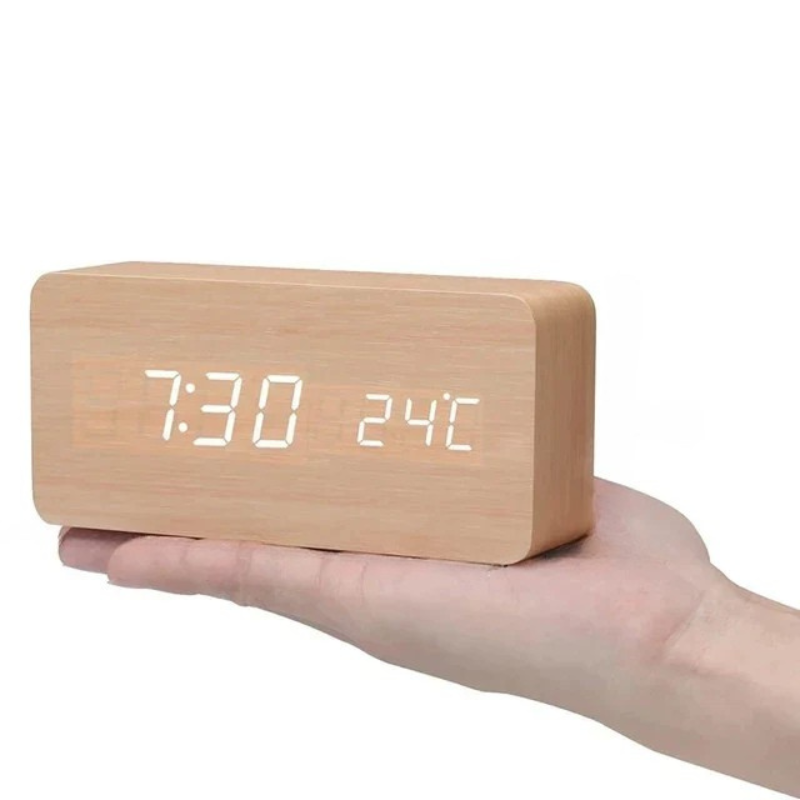 LED Wooden Clock - Voice-Controlled and Stylish for Any Room