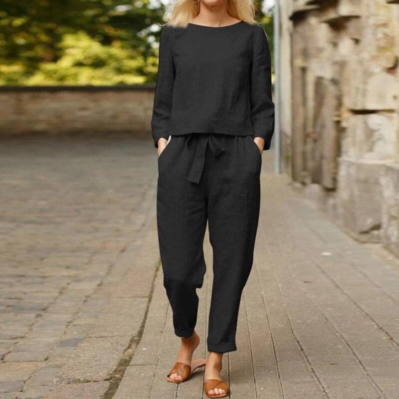 Image of Leila | Women's Long Sleeve Relaxed Fit Two-Piece Pant Set