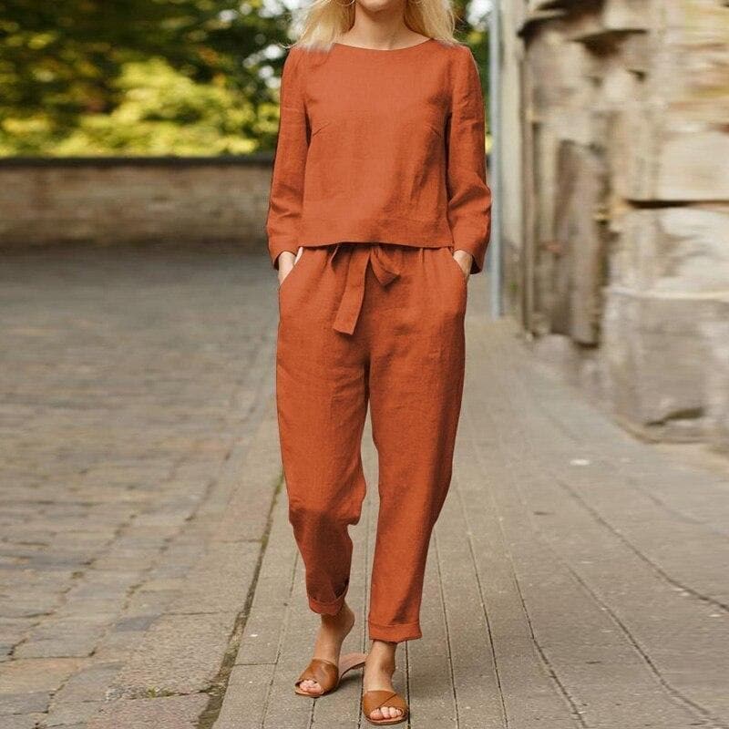 Image of Leila | Women's Long Sleeve Relaxed Fit Two-Piece Pant Set