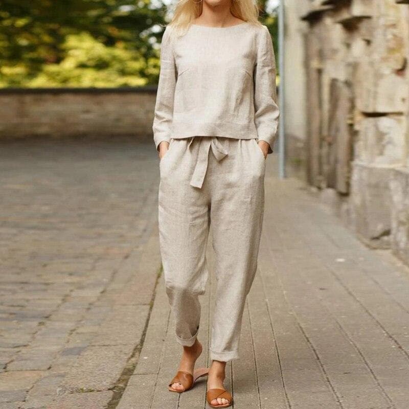 Image of Leila | Women's Long Sleeve Relaxed Fit Two-Piece Pant Set