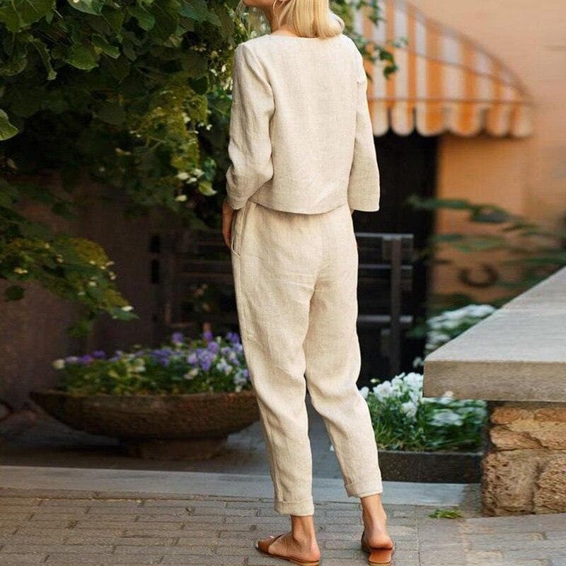 Image of Leila | Women's Long Sleeve Relaxed Fit Two-Piece Pant Set