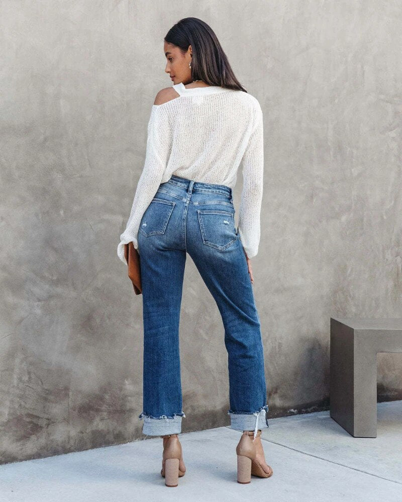 Image of Lena | Women's High-Waisted Cuffed Jeans