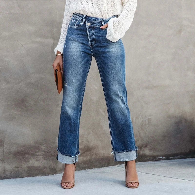 Image of Lena | Women's High-Waisted Cuffed Jeans