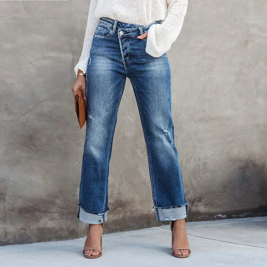 Image of Lena | Women's High-Waisted Cuffed Jeans