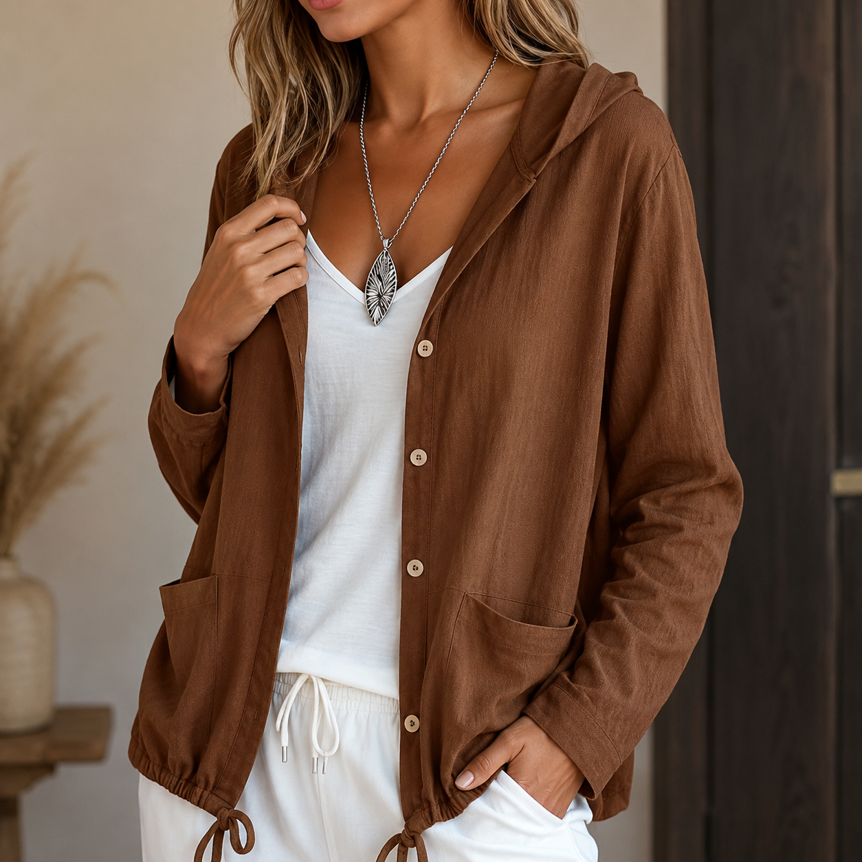 Lightweight Drawstring Hooded Jacket