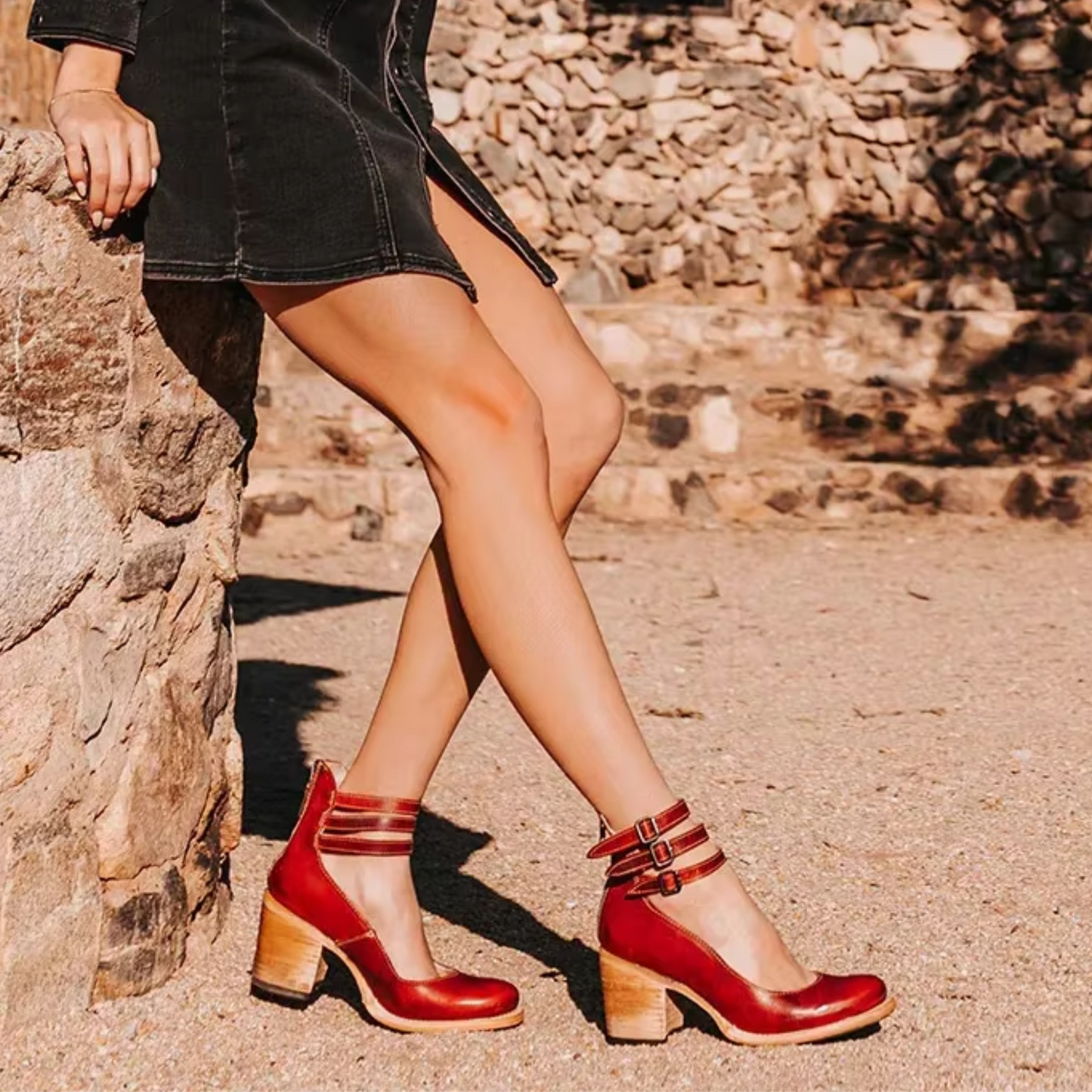 Image of Linda | Women's Ankle Strap Block Heel Shoes