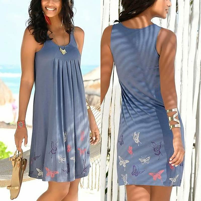 Image of Linda | Women's Sleeveless Printed Summer Knee Length Dress