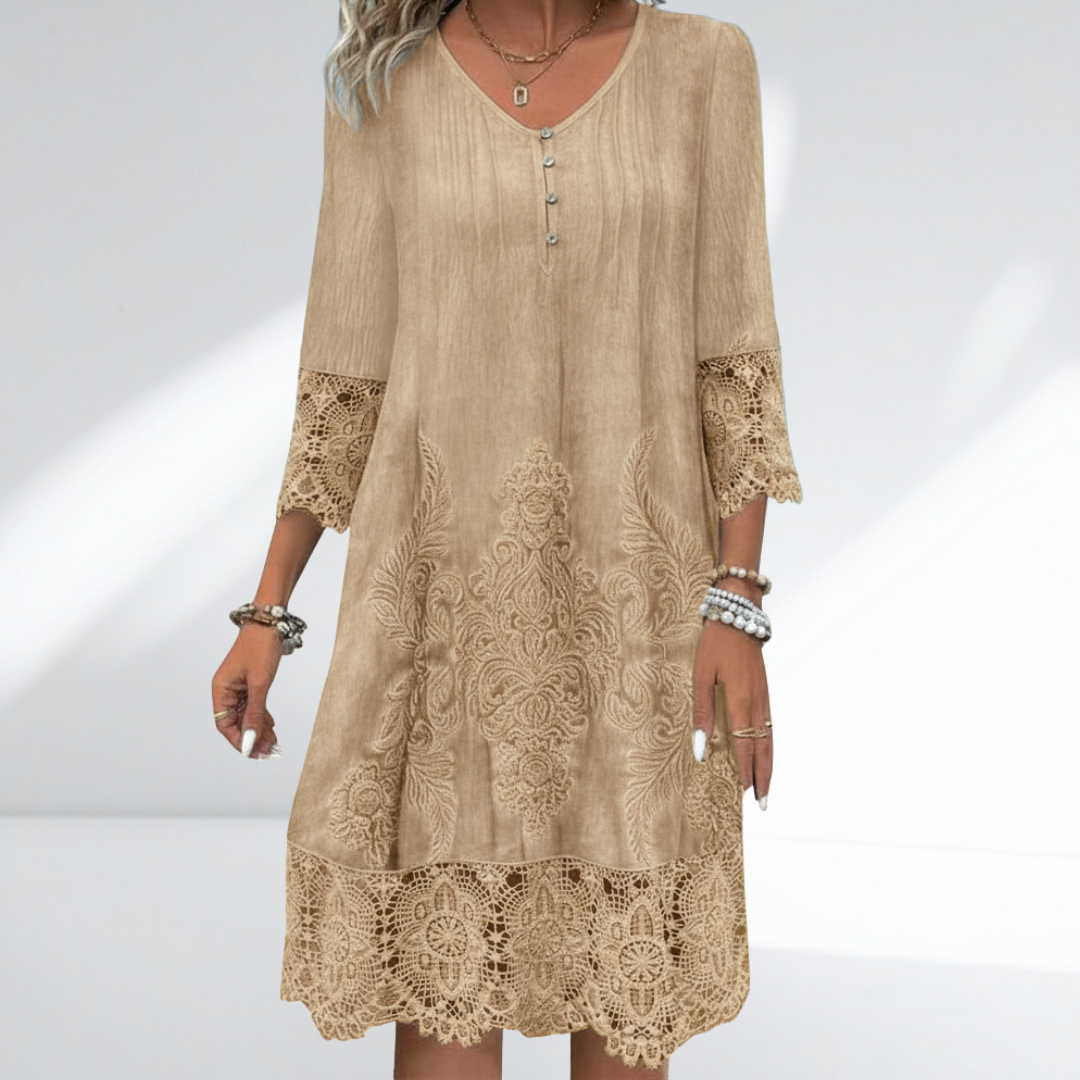 Image of Linda | Women's V-Neck A-Line Midi Dress