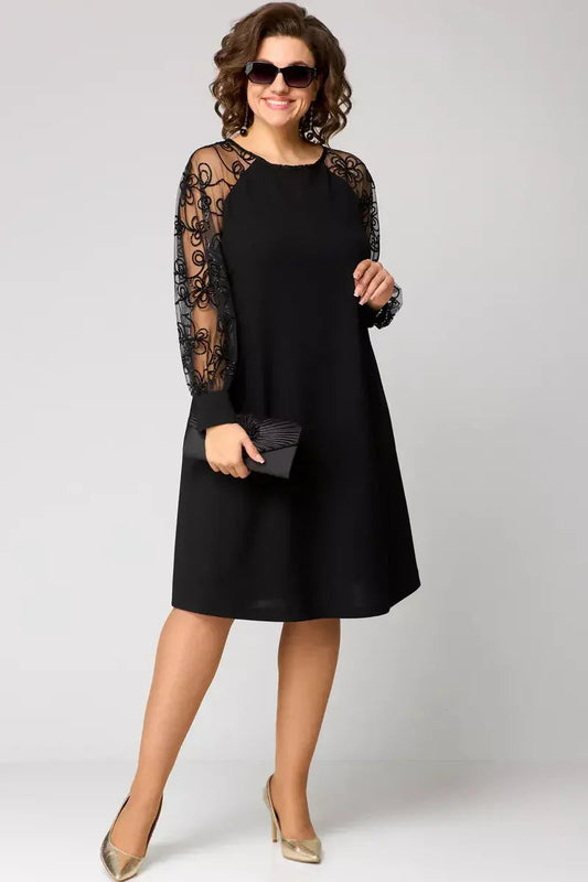 Image of Lisa | Women's Sheer Sleeve A-Line Midi Dress