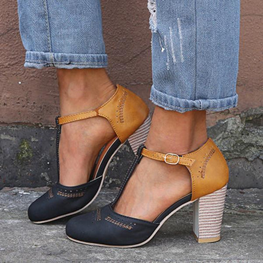 Image of Lisa | Women's T-Strap Block Heel Shoes
