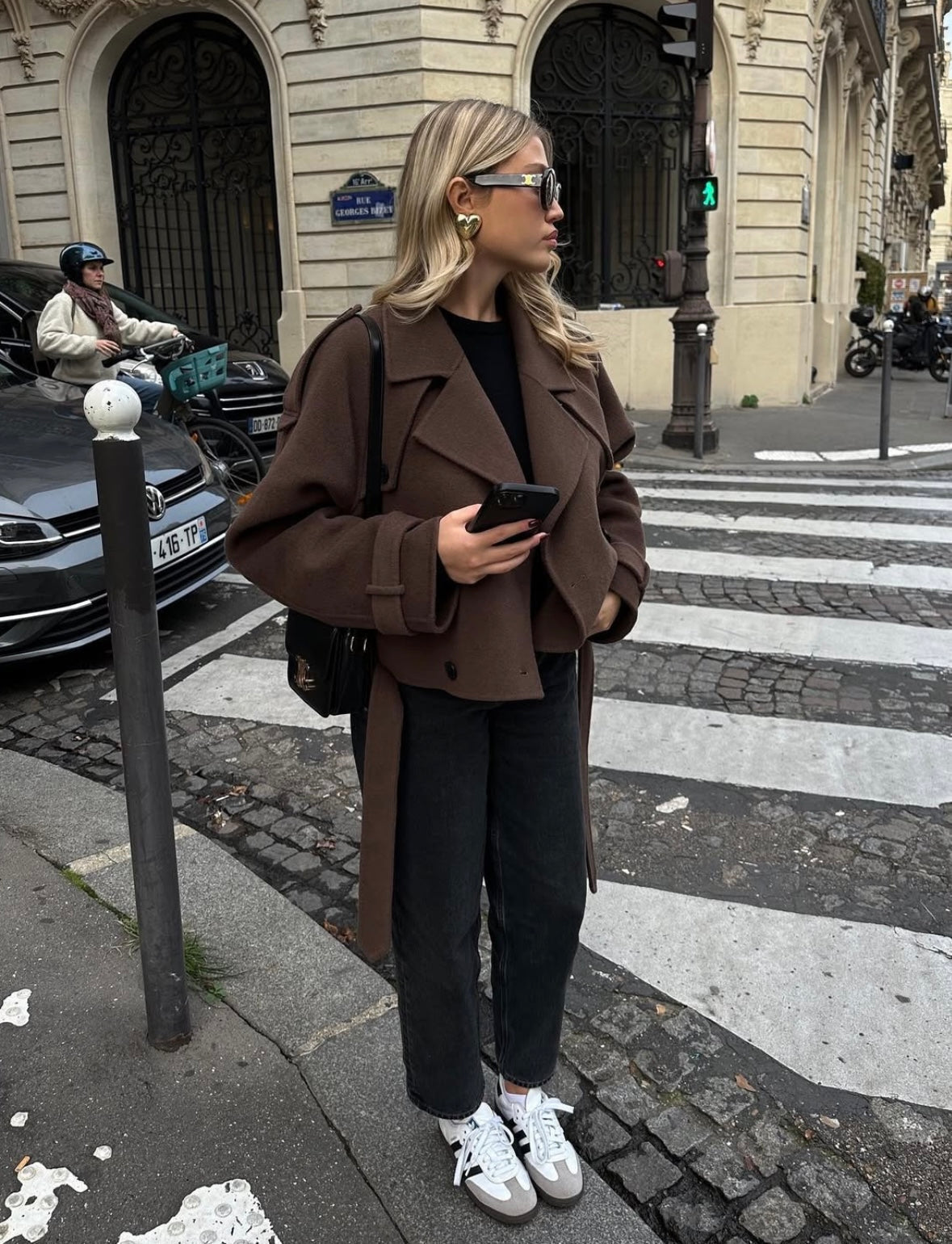 Cropped Belted Coat | Elegant Double-Breasted Women's Coat