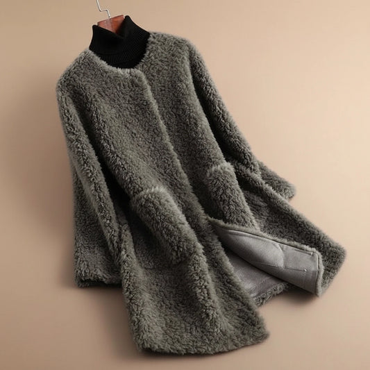 Long Collarless Teddy Coat for Women