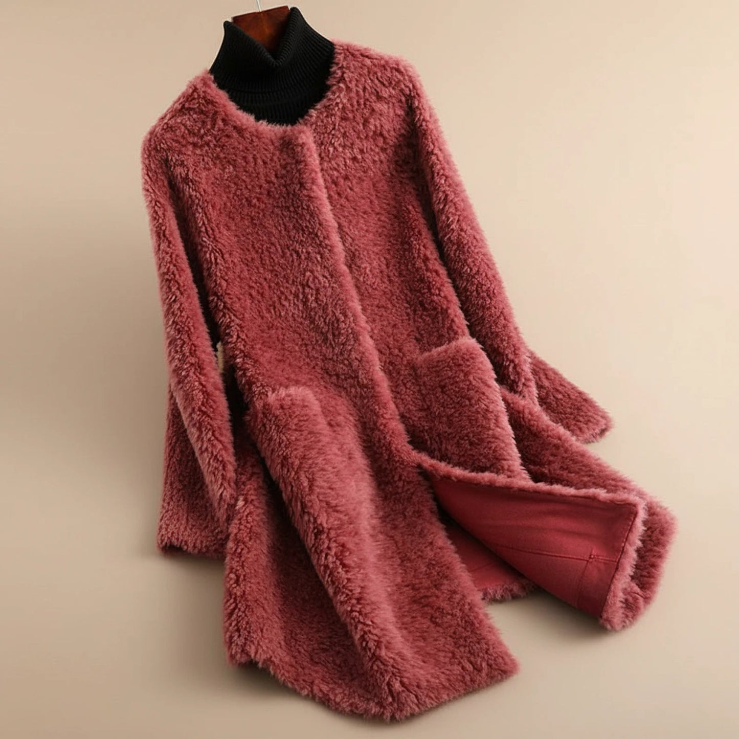 Long Collarless Teddy Coat for Women