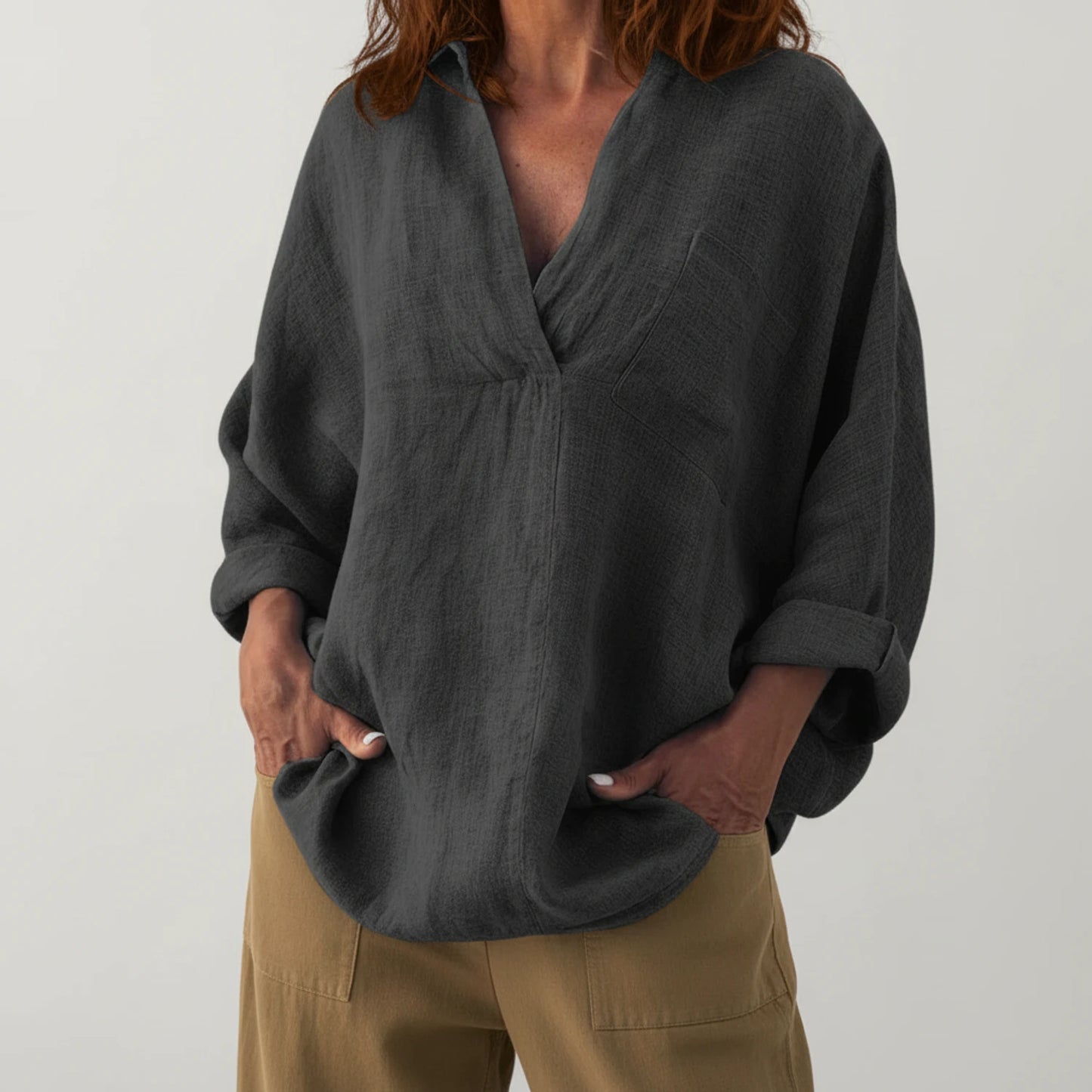 Long Sleeve V-Neck Blouse for Women