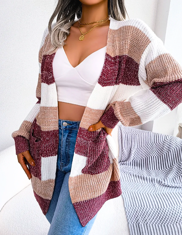 Image of Loretta | Women's Striped Open Front Cardigan