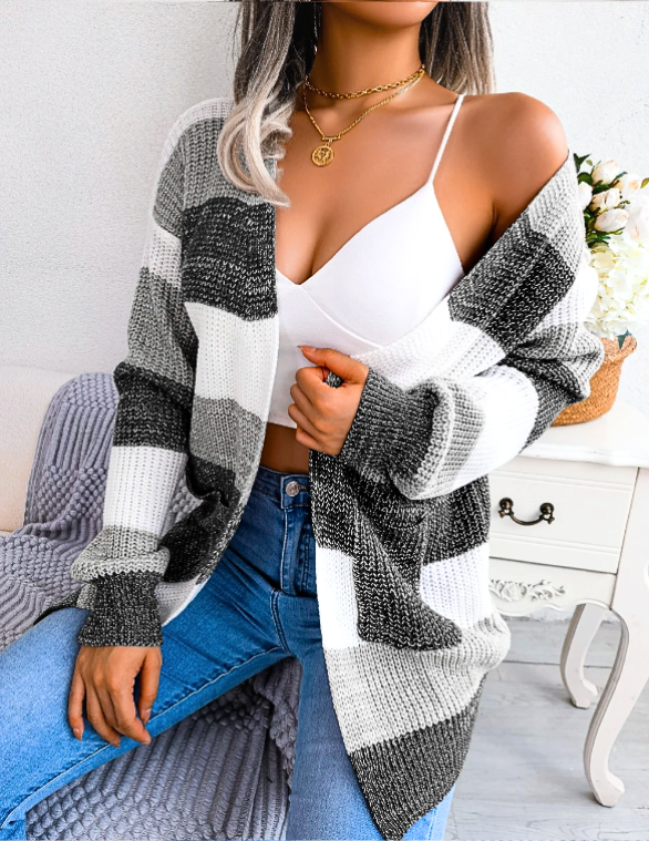 Image of Loretta | Women's Striped Open Front Cardigan